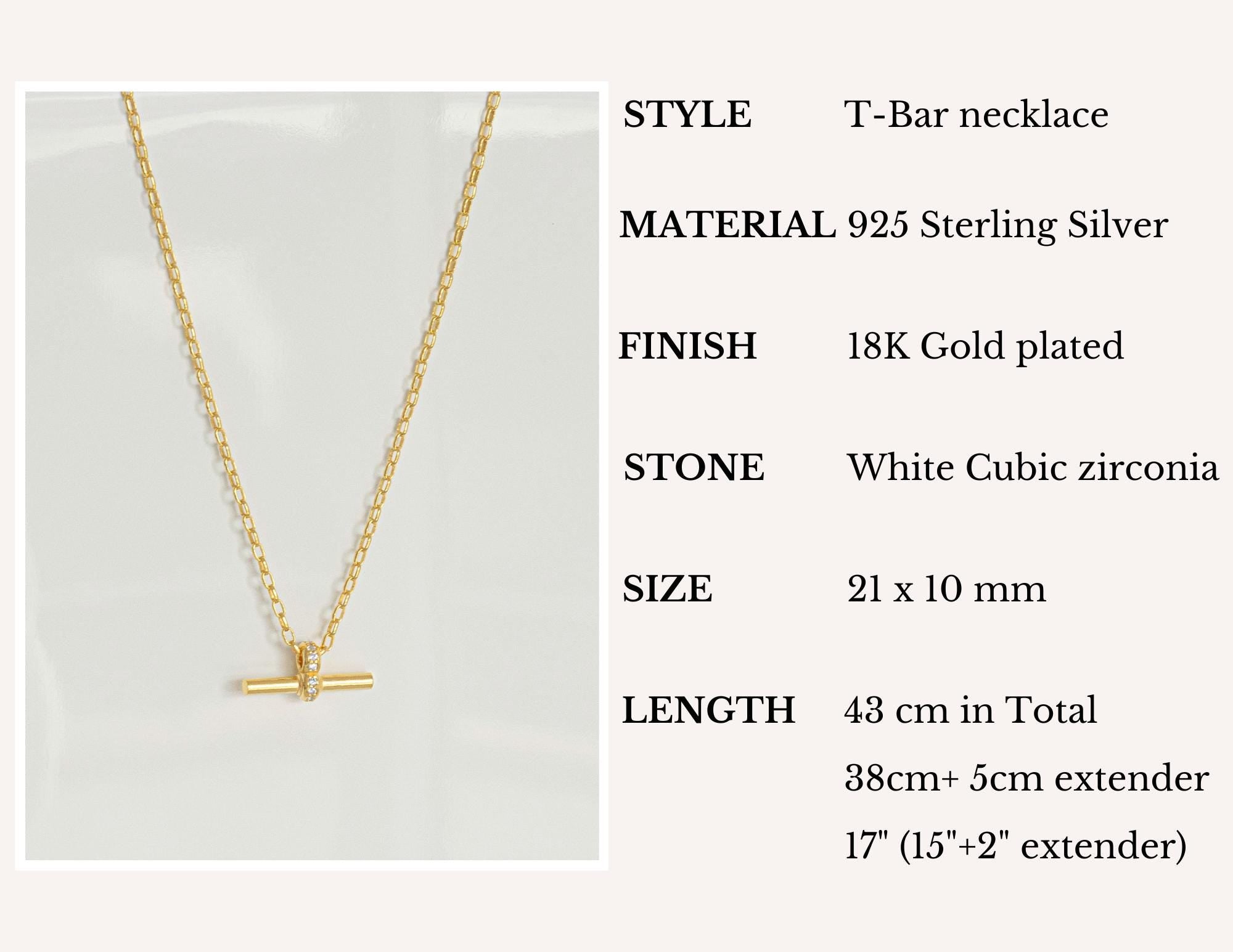 Collar de barra en T de oro con detalle de circonita cúbica