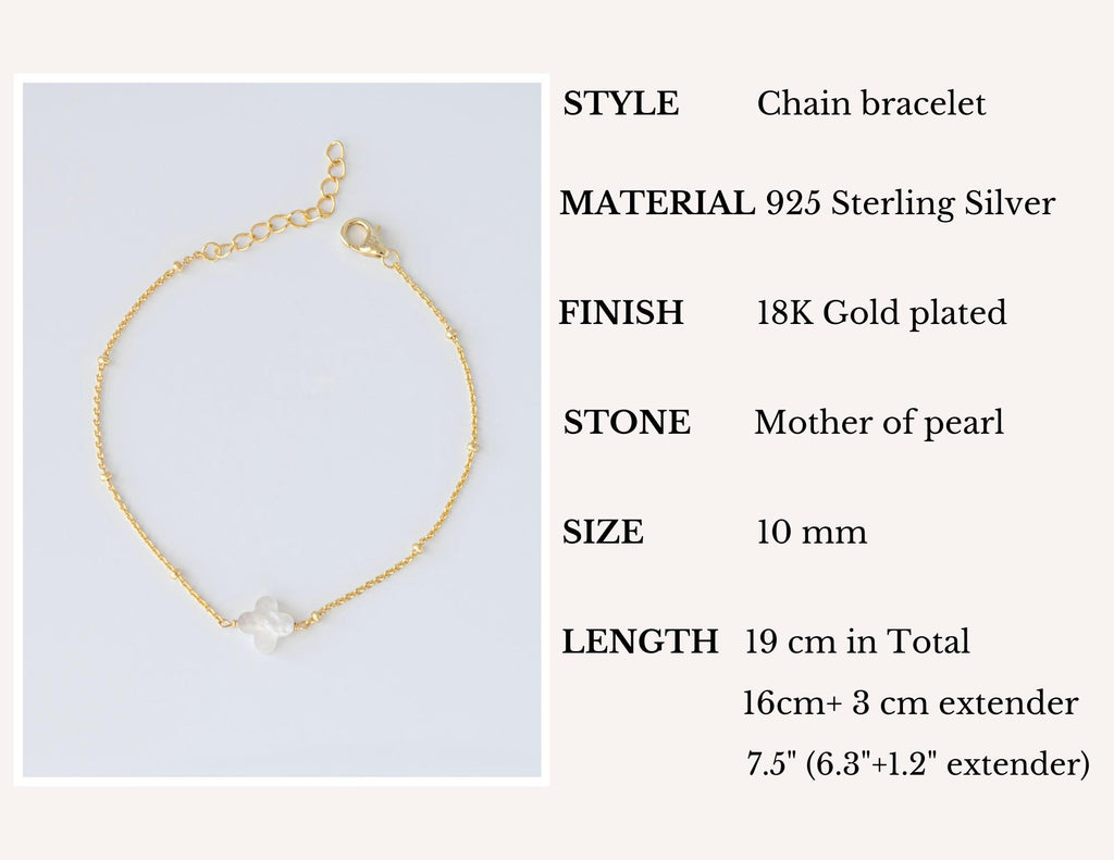 Delicada pulsera de trébol de cuatro hojas