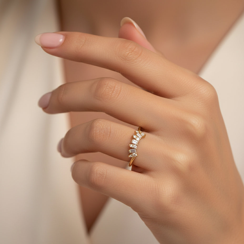 Anillo de circonita cúbica de talla baguette delicada
