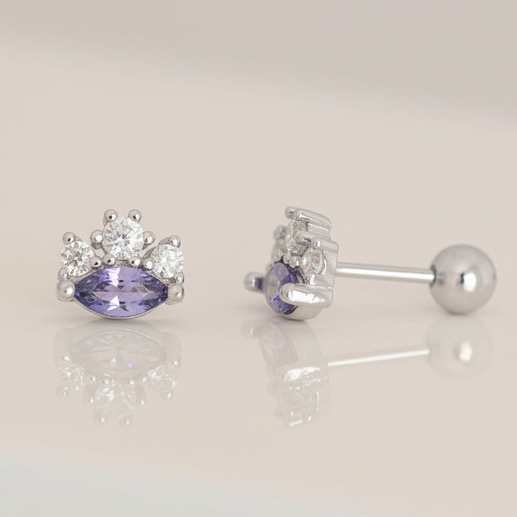 Pendientes de oro con circonitas cúbicas de talla marquesa: pendientes verde esmeralda o lavanda