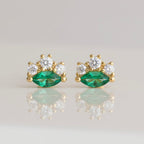 Pendientes de oro con circonitas cúbicas de talla marquesa: pendientes verde esmeralda o lavanda