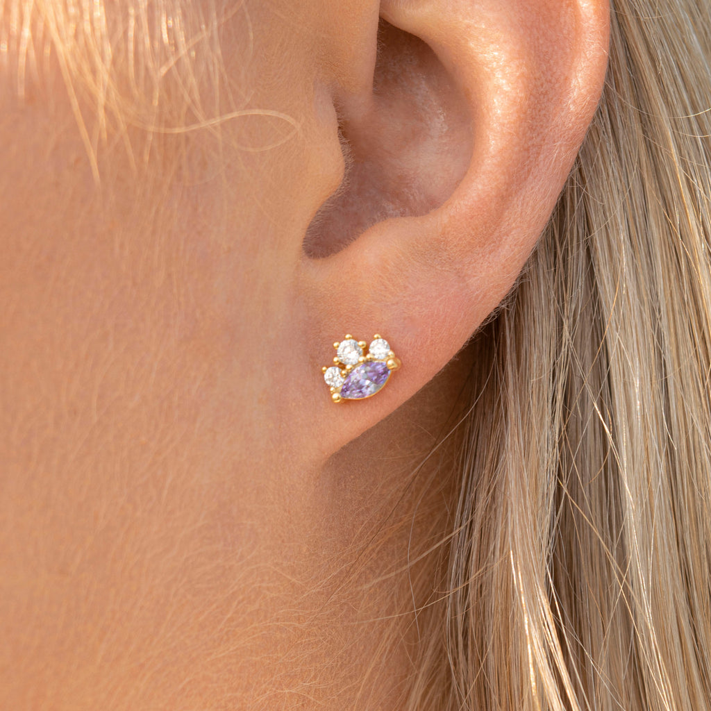 Pendientes de oro con circonitas cúbicas de talla marquesa: pendientes verde esmeralda o lavanda