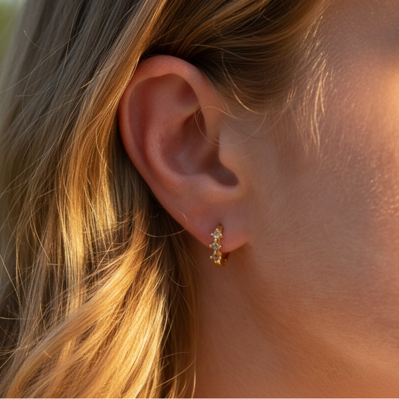 Pendientes Huggie de oro con circonitas cúbicas multicolor