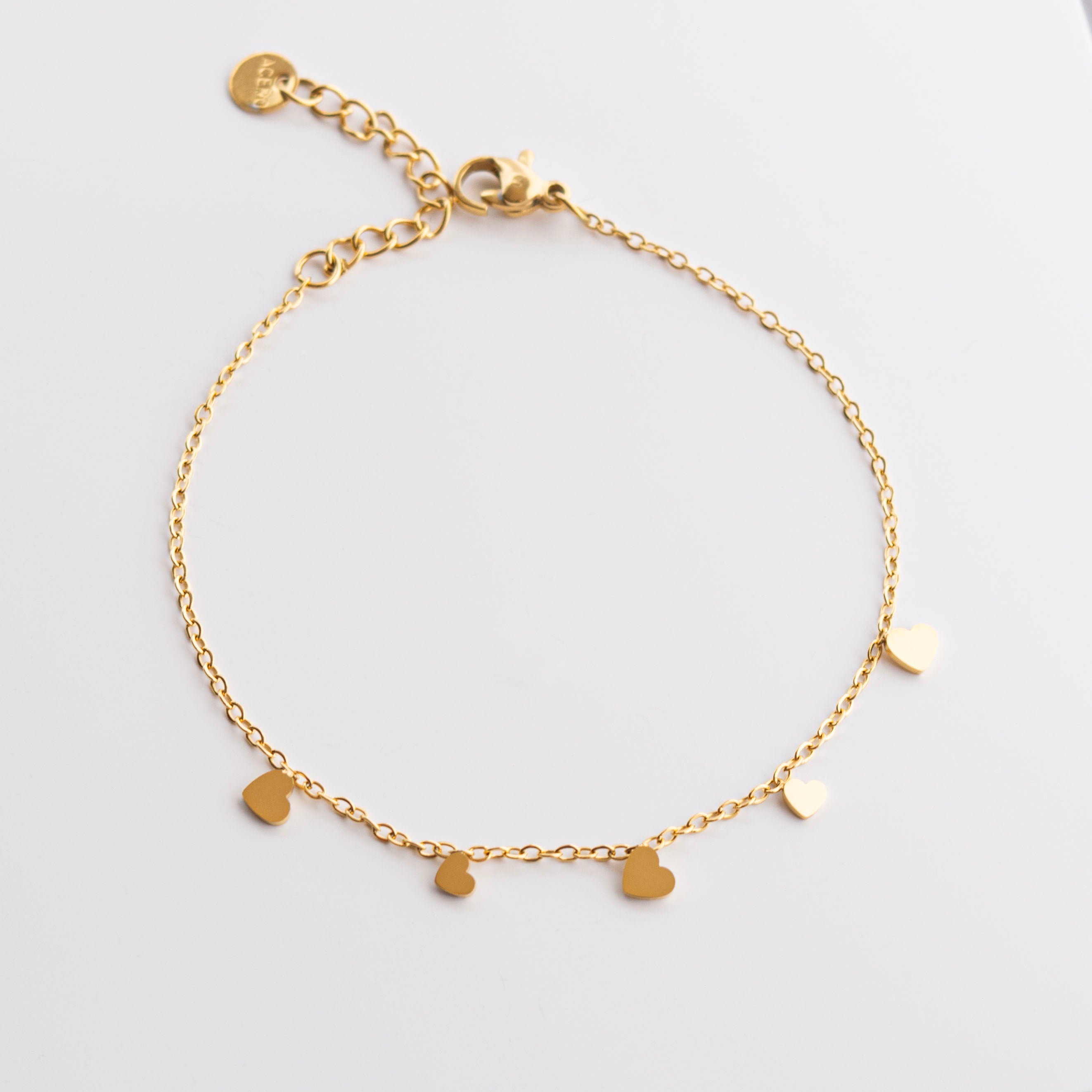 Dainty Adjustable Bracelet with tiny herat charms for Women