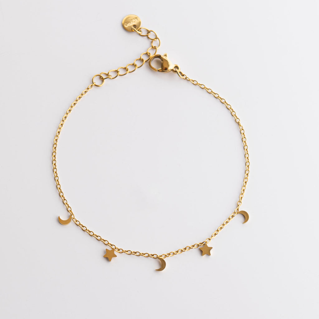Dainty Adjustable Bracelet with tiny moon and stars charms