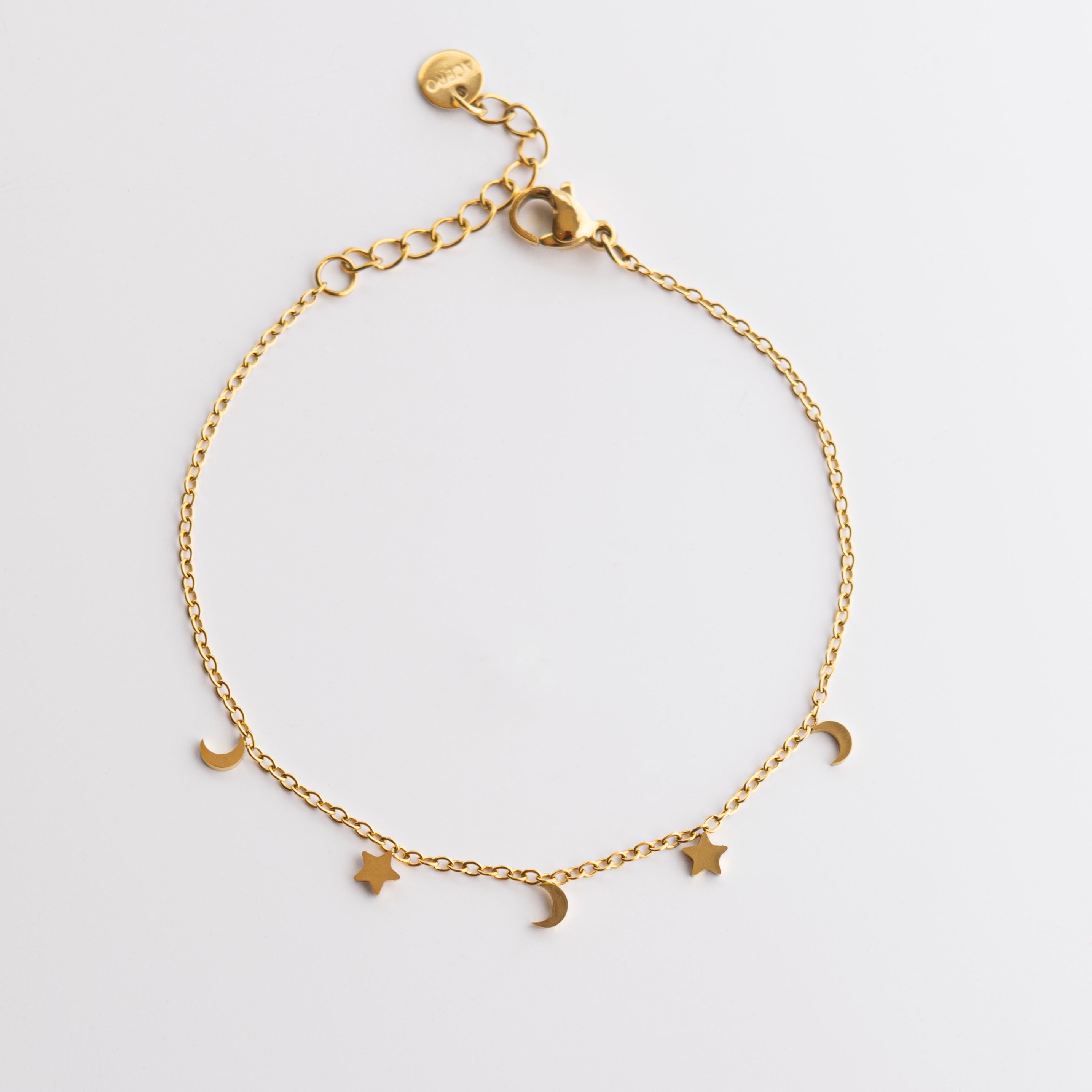 Dainty Adjustable Bracelet with tiny moon and stars charms