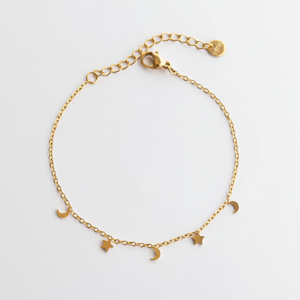 Dainty Adjustable Bracelet with tiny moon and stars charms